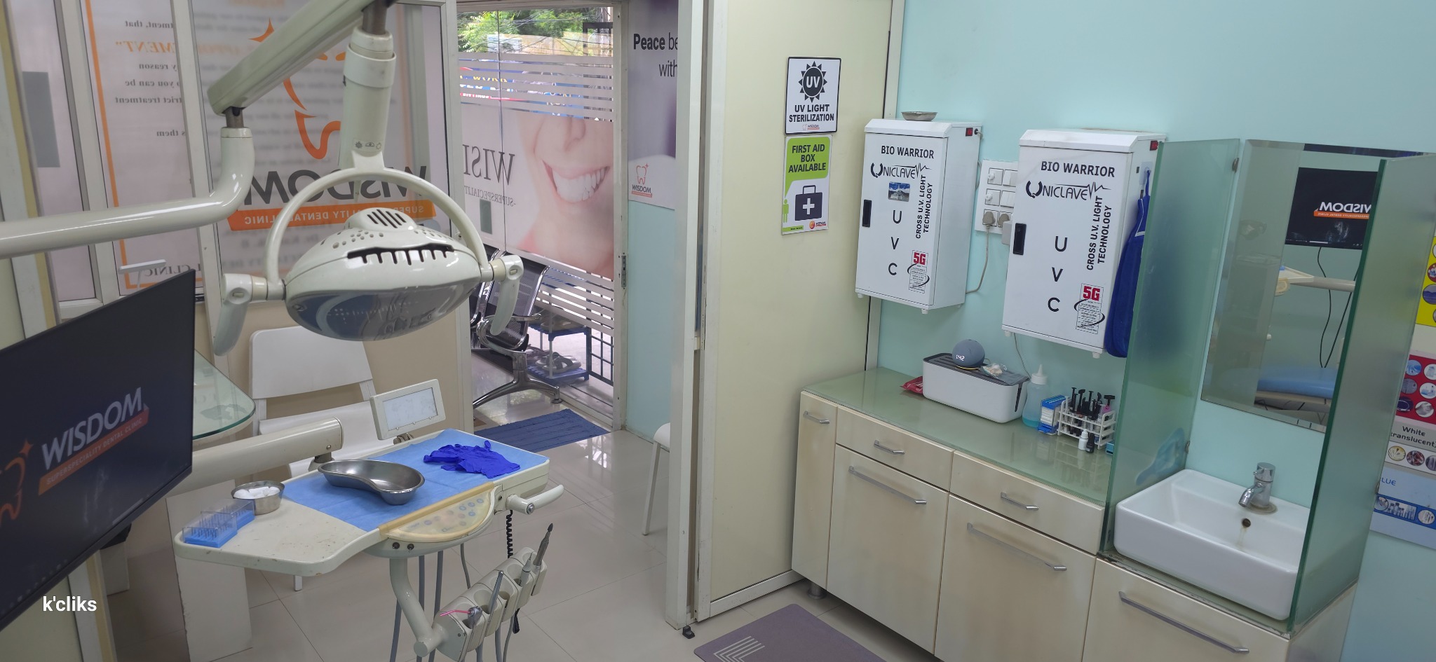 Dental chair and clinical sterilisation area